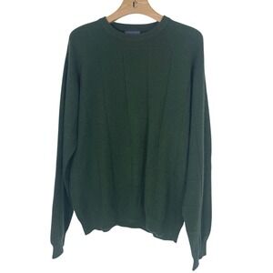 Joseph & Lyman Mens 100% Cashmere Crewneck‎ Sweater Green Grid Knit Large